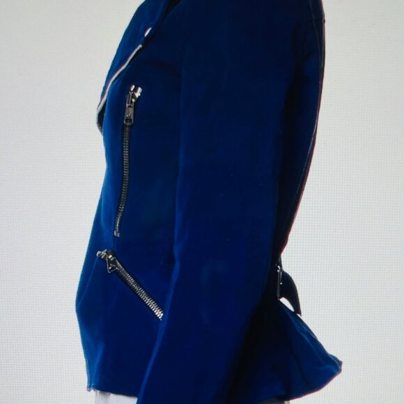 ALEXANDER MCQUEEN COBALT NUBUCK LEATHER MOTO JACKET - SIZE 40 IT - PRISTINE - Picture 2 of 13
